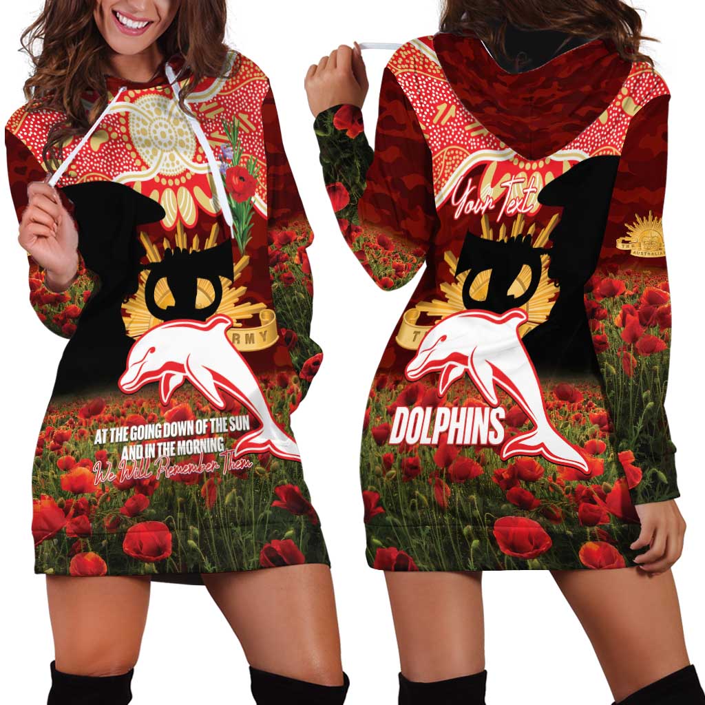 Personalised Dolphins Rugby ANZAC Day Hoodie Dress Last Post Poppy We Will Remember Them