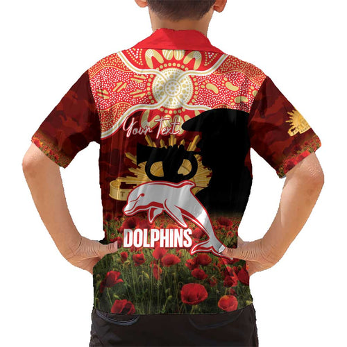Personalised Dolphins Rugby ANZAC Day Kid Hawaiian Shirt Last Post Poppy We Will Remember Them