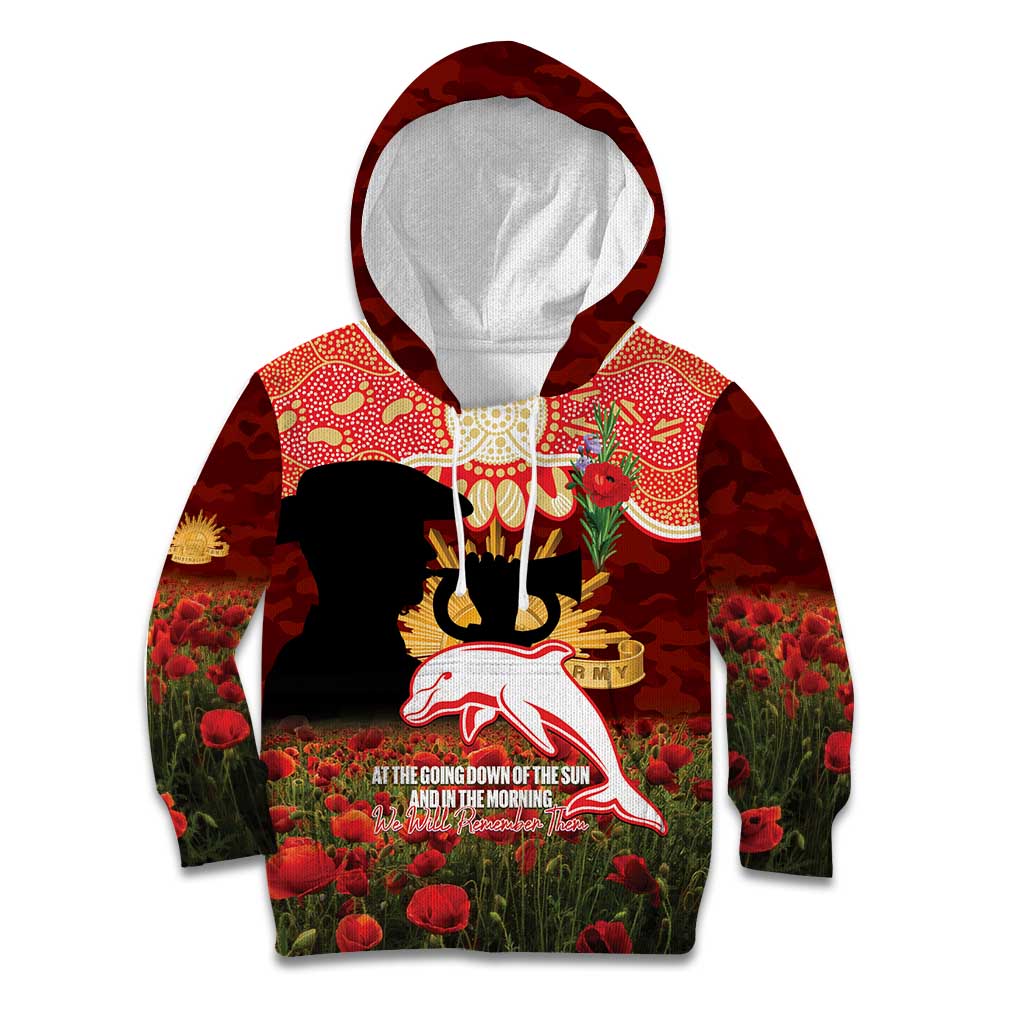 Personalised Dolphins Rugby ANZAC Day Kid Hoodie Last Post Poppy We Will Remember Them