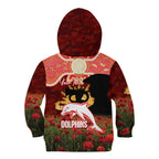 Personalised Dolphins Rugby ANZAC Day Kid Hoodie Last Post Poppy We Will Remember Them