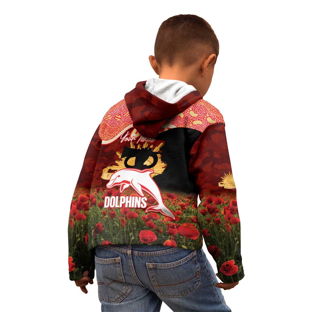Personalised Dolphins Rugby ANZAC Day Kid Hoodie Last Post Poppy We Will Remember Them