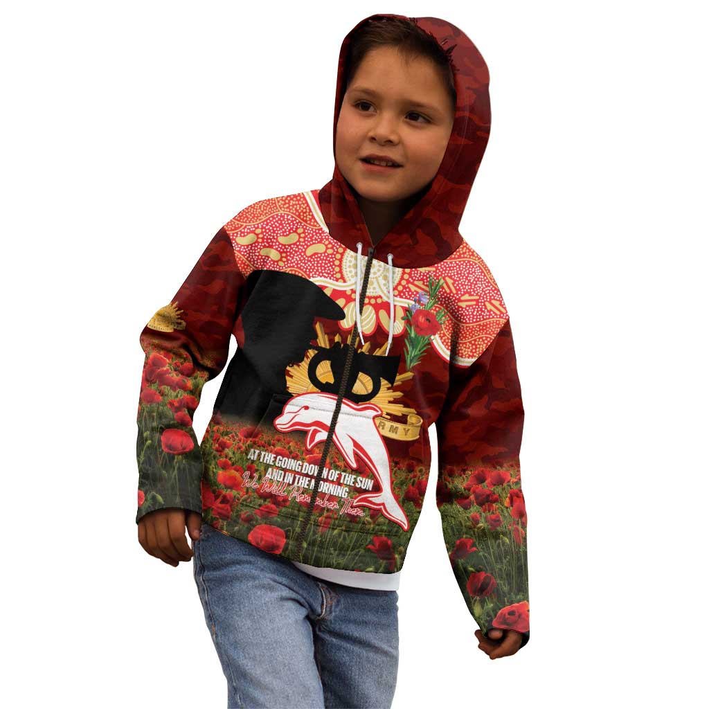 Personalised Dolphins Rugby ANZAC Day Kid Hoodie Last Post Poppy We Will Remember Them