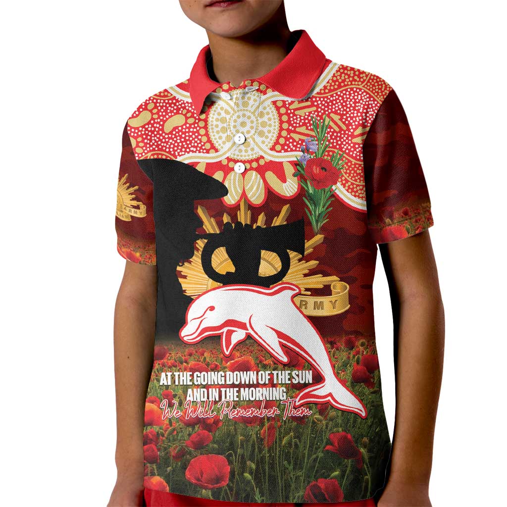 Personalised Dolphins Rugby ANZAC Day Kid Polo Shirt Last Post Poppy We Will Remember Them