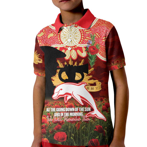 Personalised Dolphins Rugby ANZAC Day Kid Polo Shirt Last Post Poppy We Will Remember Them