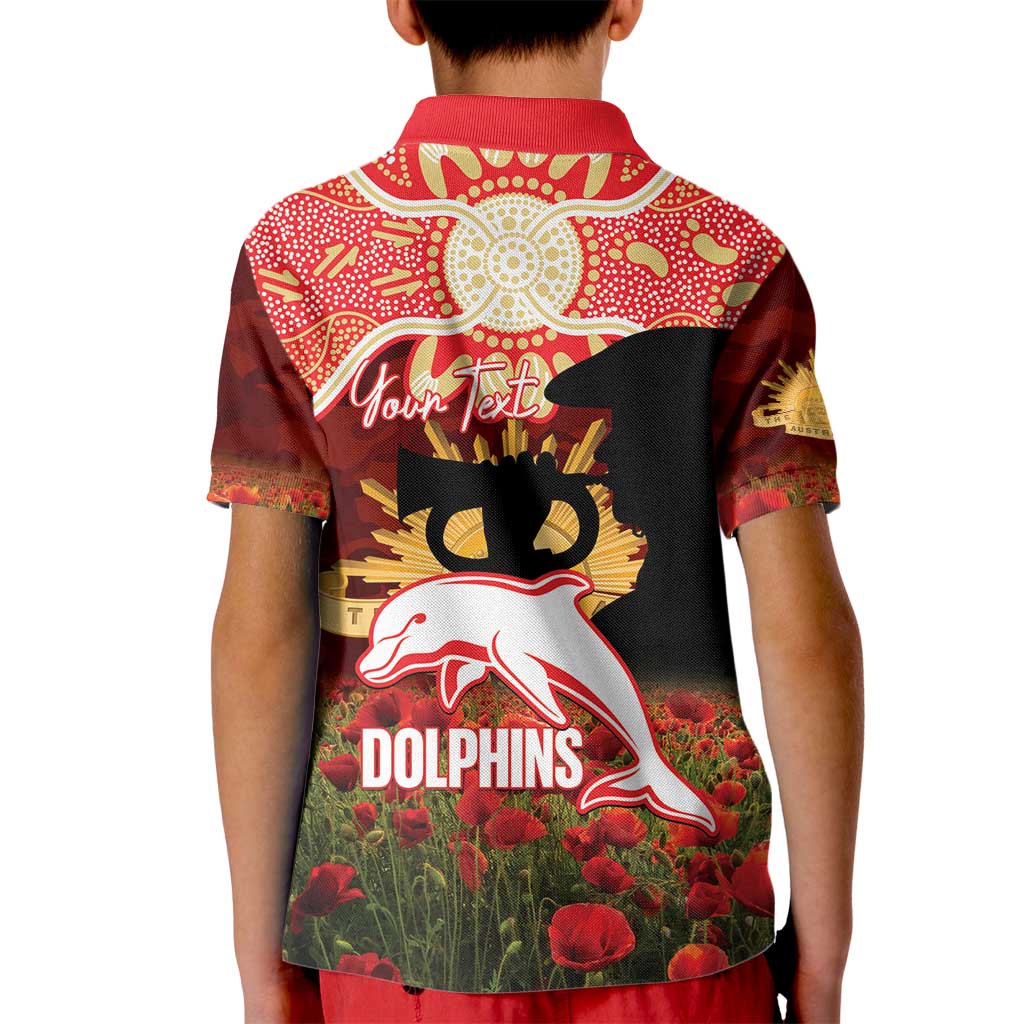 Personalised Dolphins Rugby ANZAC Day Kid Polo Shirt Last Post Poppy We Will Remember Them