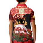 Personalised Dolphins Rugby ANZAC Day Kid Polo Shirt Last Post Poppy We Will Remember Them