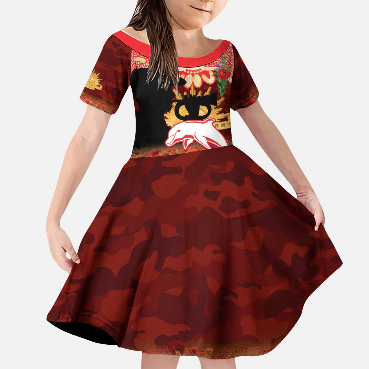 Personalised Dolphins Rugby ANZAC Day Kid Short Sleeve Dress Last Post Poppy We Will Remember Them