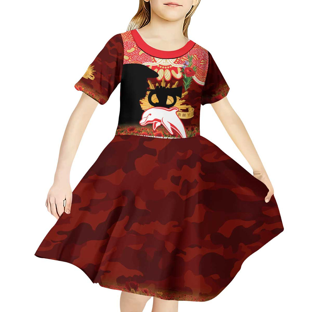 Personalised Dolphins Rugby ANZAC Day Kid Short Sleeve Dress Last Post Poppy We Will Remember Them