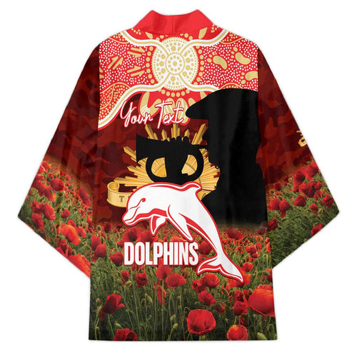 Personalised Dolphins Rugby ANZAC Day Kimono Last Post Poppy We Will Remember Them