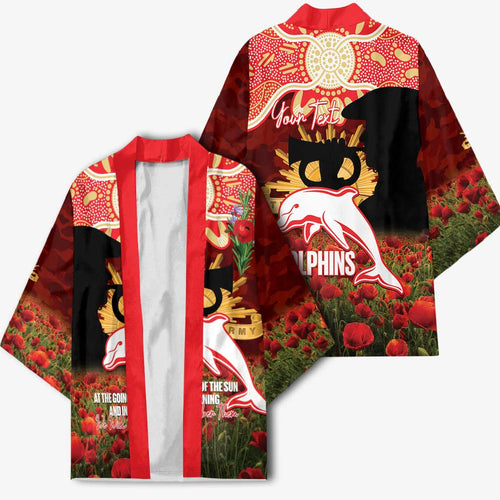 Personalised Dolphins Rugby ANZAC Day Kimono Last Post Poppy We Will Remember Them