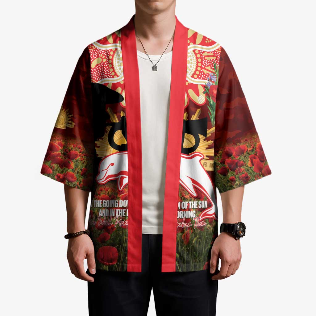 Personalised Dolphins Rugby ANZAC Day Kimono Last Post Poppy We Will Remember Them