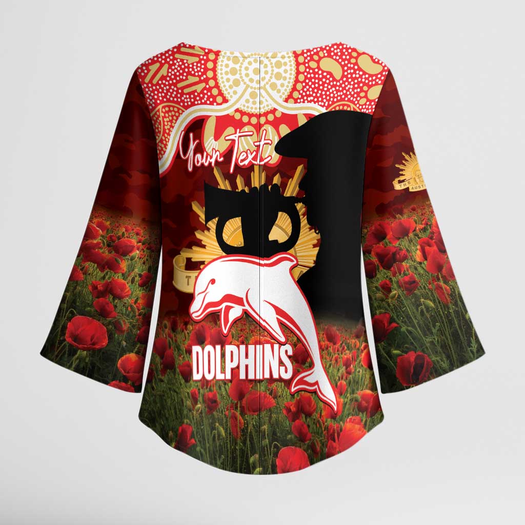 Personalised Dolphins Rugby ANZAC Day Kimono Sleeve Blouse Last Post Poppy We Will Remember Them