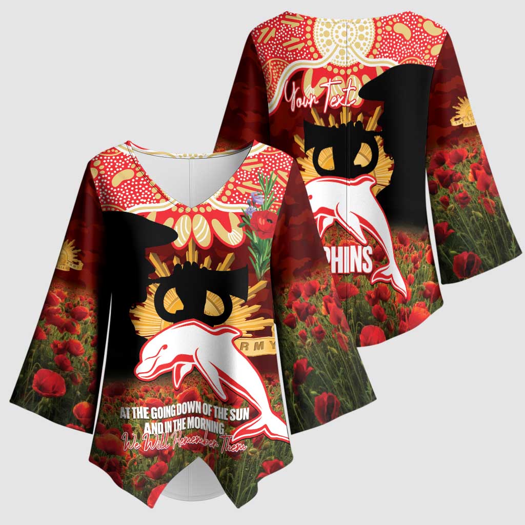 Personalised Dolphins Rugby ANZAC Day Kimono Sleeve Blouse Last Post Poppy We Will Remember Them