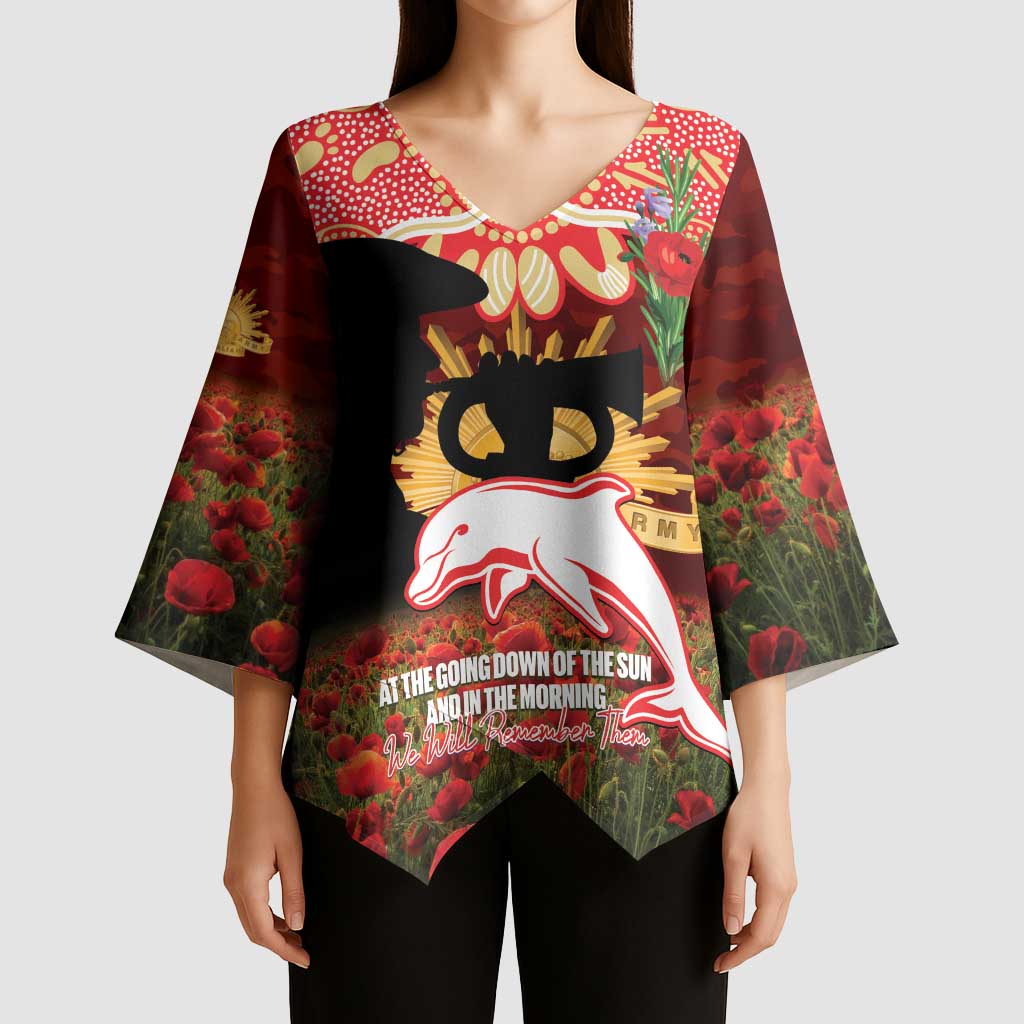 Personalised Dolphins Rugby ANZAC Day Kimono Sleeve Blouse Last Post Poppy We Will Remember Them