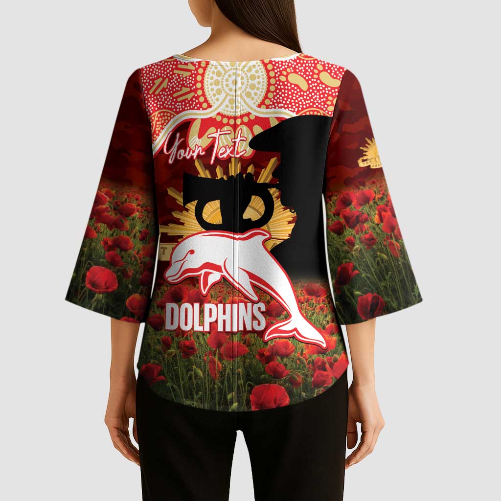Personalised Dolphins Rugby ANZAC Day Kimono Sleeve Blouse Last Post Poppy We Will Remember Them