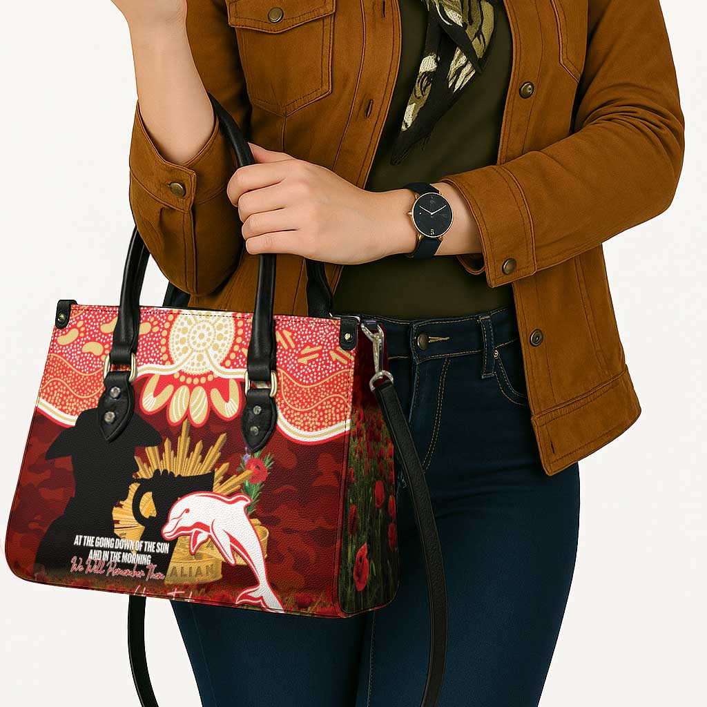 Personalised Dolphins Rugby ANZAC Day Leather Bag Last Post Poppy We Will Remember Them