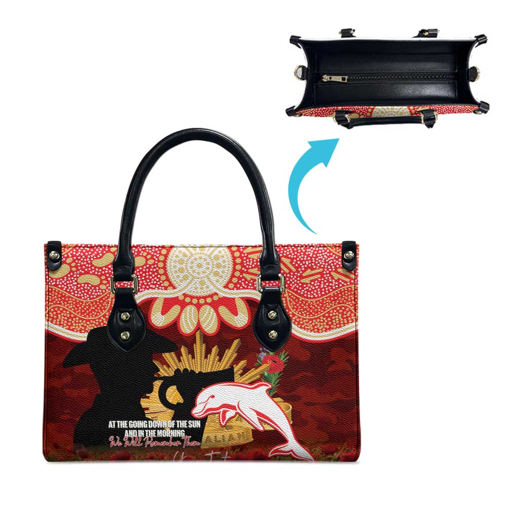 Personalised Dolphins Rugby ANZAC Day Leather Bag Last Post Poppy We Will Remember Them