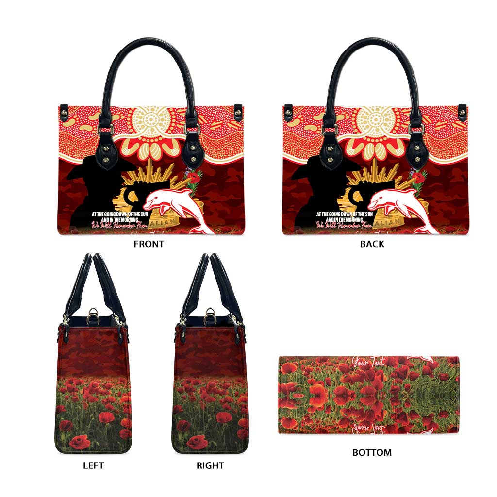 Personalised Dolphins Rugby ANZAC Day Leather Bag Last Post Poppy We Will Remember Them