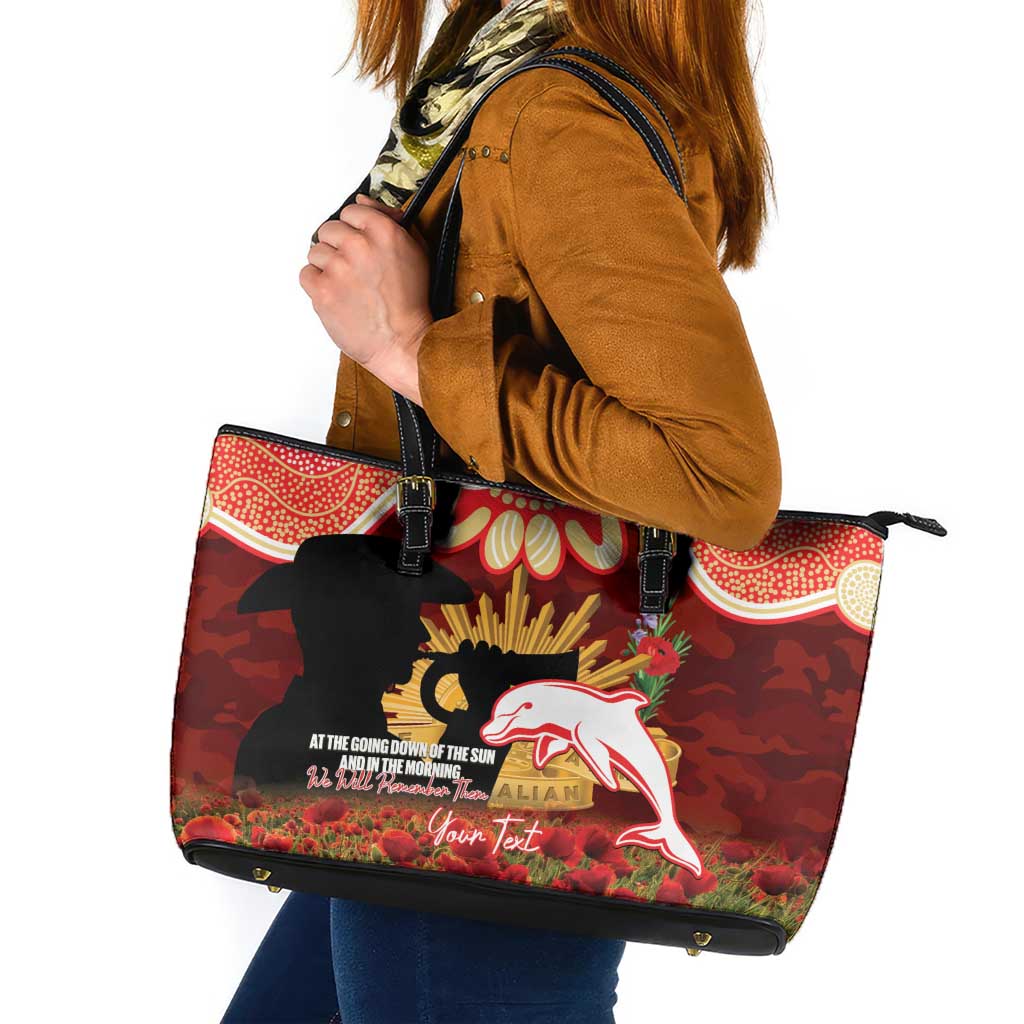 Personalised Dolphins Rugby ANZAC Day Leather Tote Bag Last Post Poppy We Will Remember Them