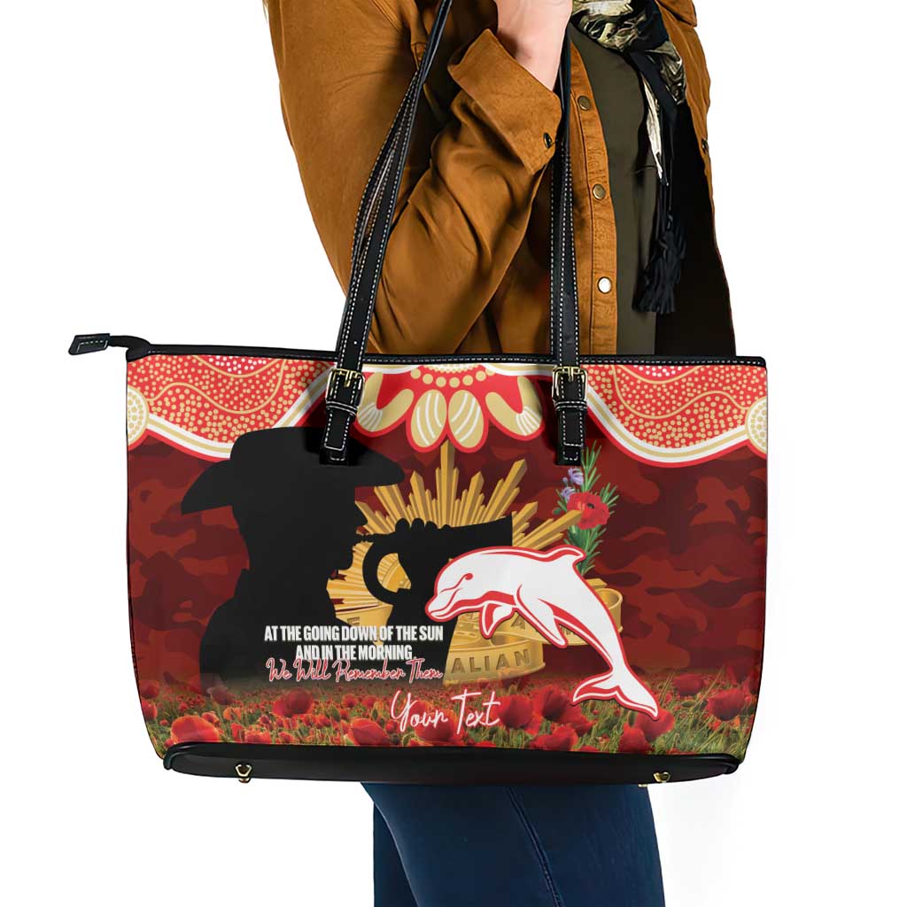 Personalised Dolphins Rugby ANZAC Day Leather Tote Bag Last Post Poppy We Will Remember Them