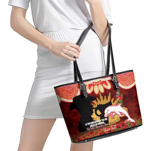 Personalised Dolphins Rugby ANZAC Day Leather Tote Bag Last Post Poppy We Will Remember Them