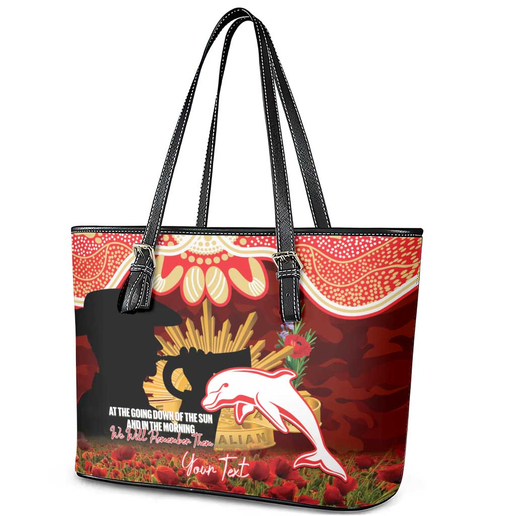 Personalised Dolphins Rugby ANZAC Day Leather Tote Bag Last Post Poppy We Will Remember Them