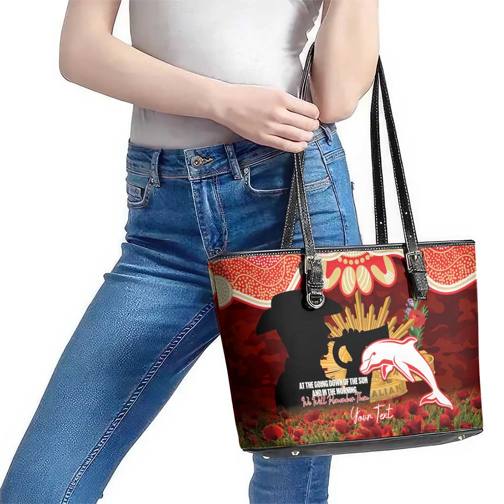 Personalised Dolphins Rugby ANZAC Day Leather Tote Bag Last Post Poppy We Will Remember Them