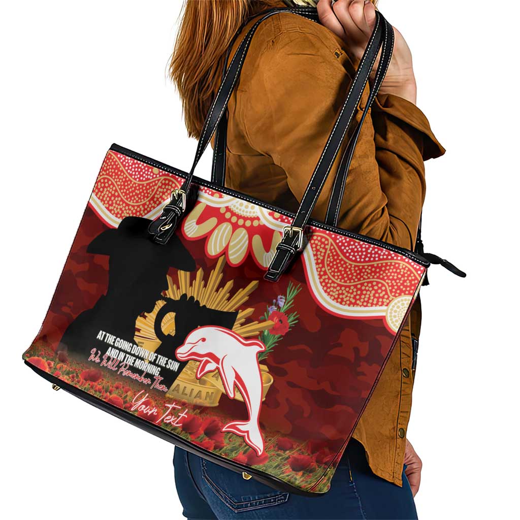 Personalised Dolphins Rugby ANZAC Day Leather Tote Bag Last Post Poppy We Will Remember Them