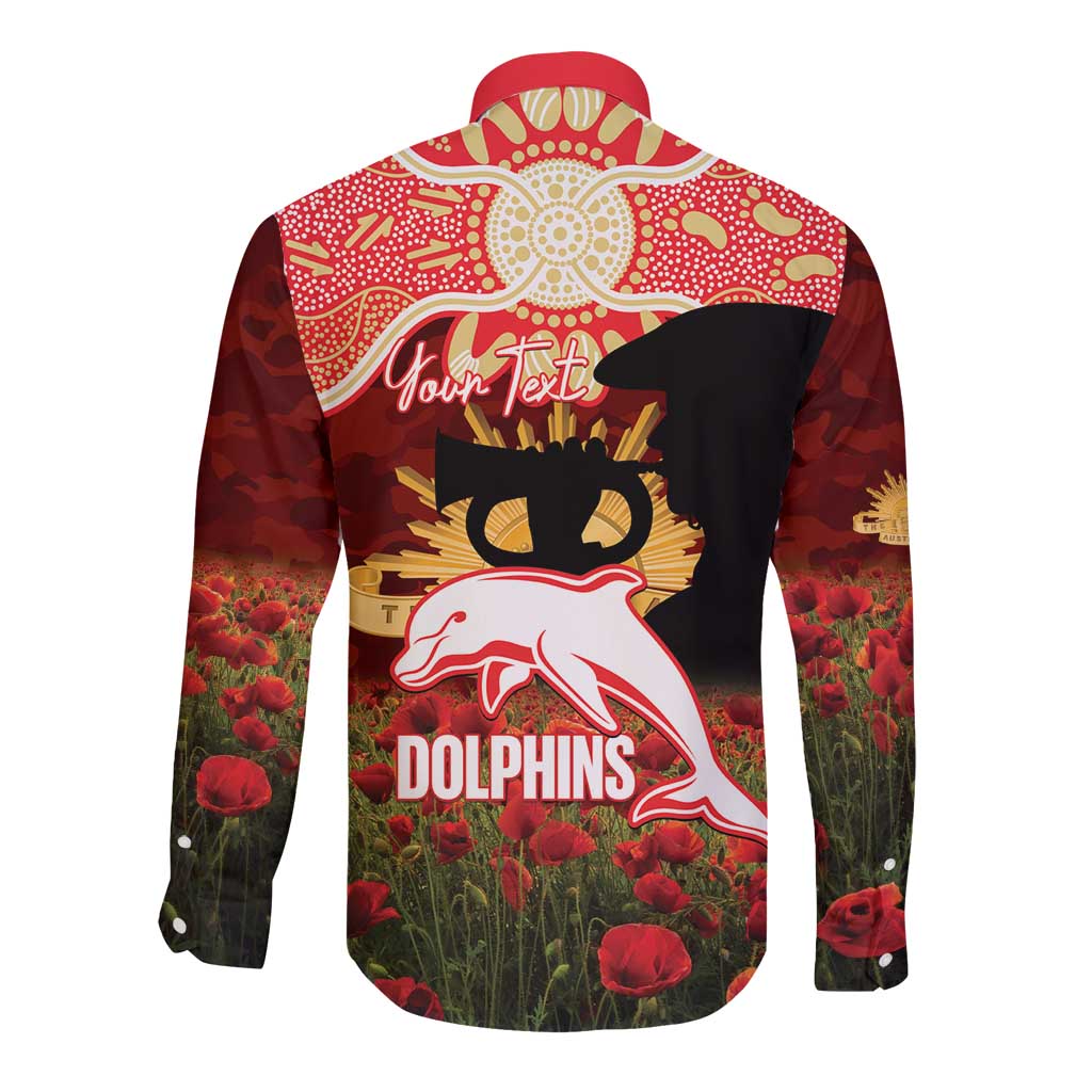 Personalised Dolphins Rugby ANZAC Day Long Sleeve Button Shirt Last Post Poppy We Will Remember Them