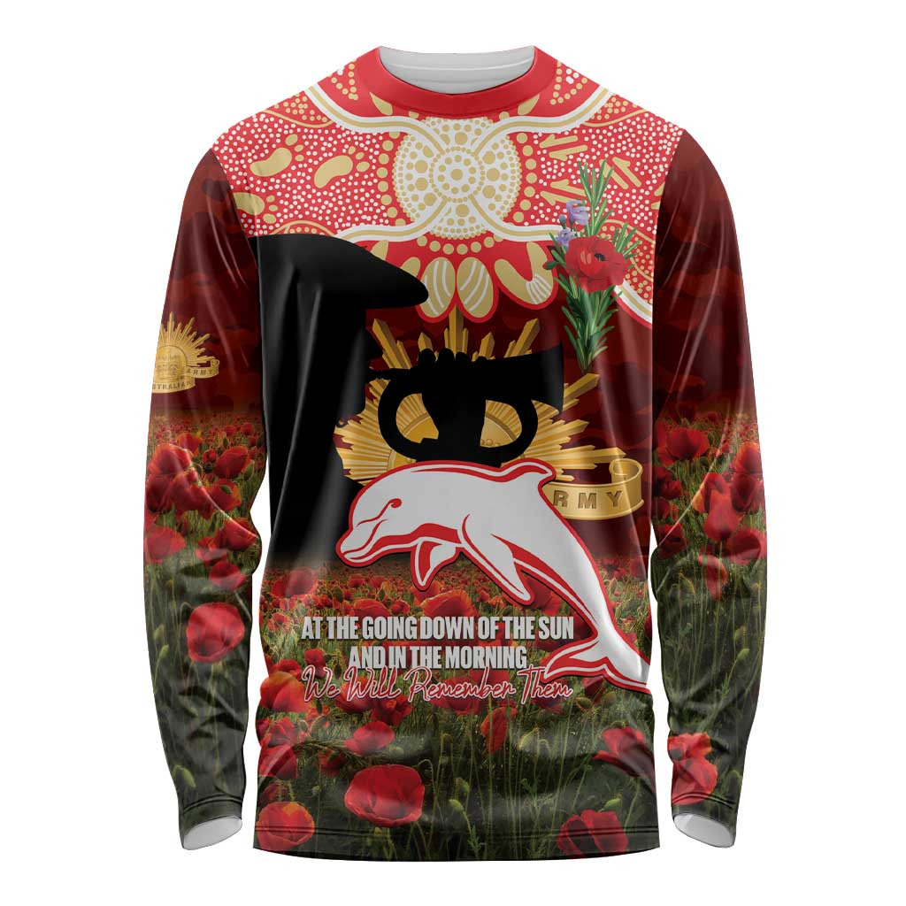 Personalised Dolphins Rugby ANZAC Day Long Sleeve Shirt Last Post Poppy We Will Remember Them