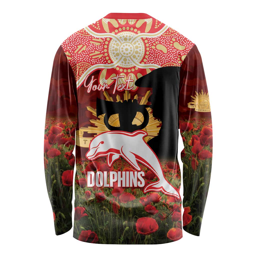 Personalised Dolphins Rugby ANZAC Day Long Sleeve Shirt Last Post Poppy We Will Remember Them
