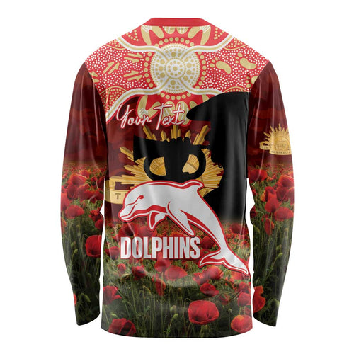 Personalised Dolphins Rugby ANZAC Day Long Sleeve Shirt Last Post Poppy We Will Remember Them