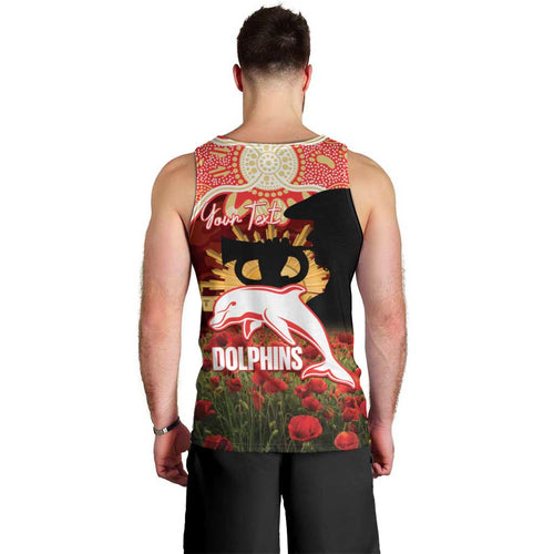 Personalised Dolphins Rugby ANZAC Day Men Tank Top Last Post Poppy We Will Remember Them