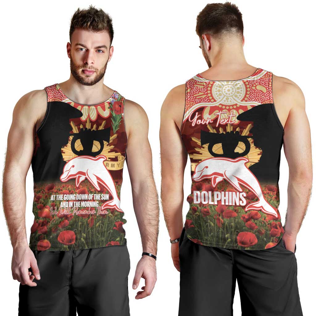 Personalised Dolphins Rugby ANZAC Day Men Tank Top Last Post Poppy We Will Remember Them