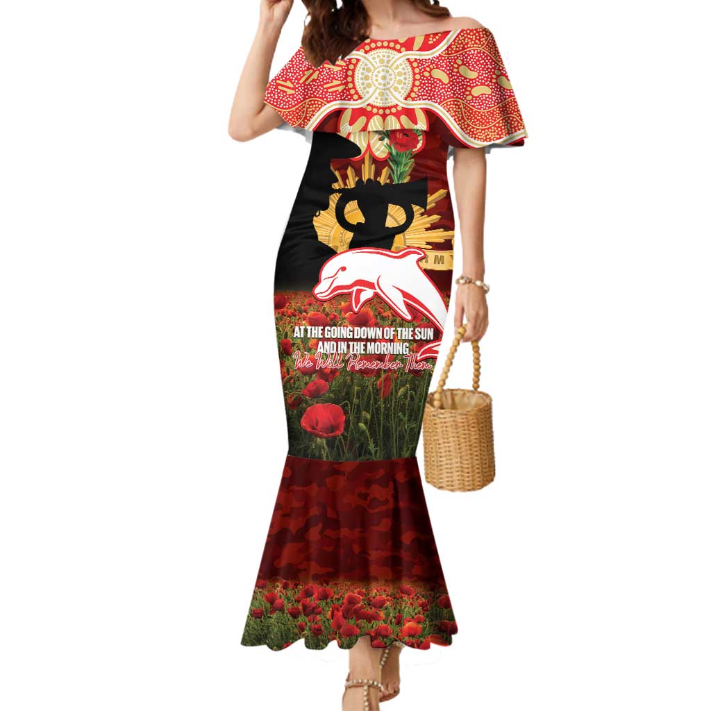 Personalised Dolphins Rugby ANZAC Day Mermaid Dress Last Post Poppy We Will Remember Them