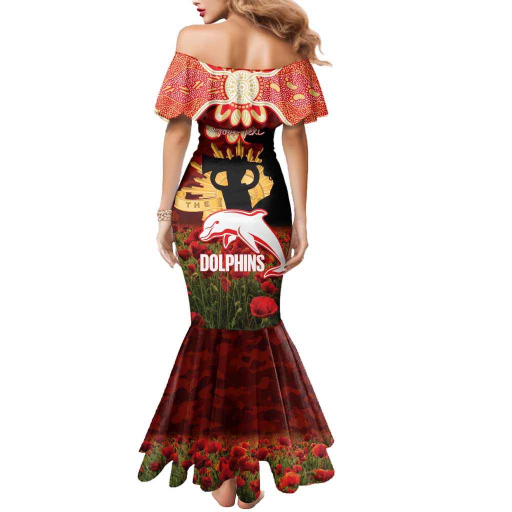 Personalised Dolphins Rugby ANZAC Day Mermaid Dress Last Post Poppy We Will Remember Them