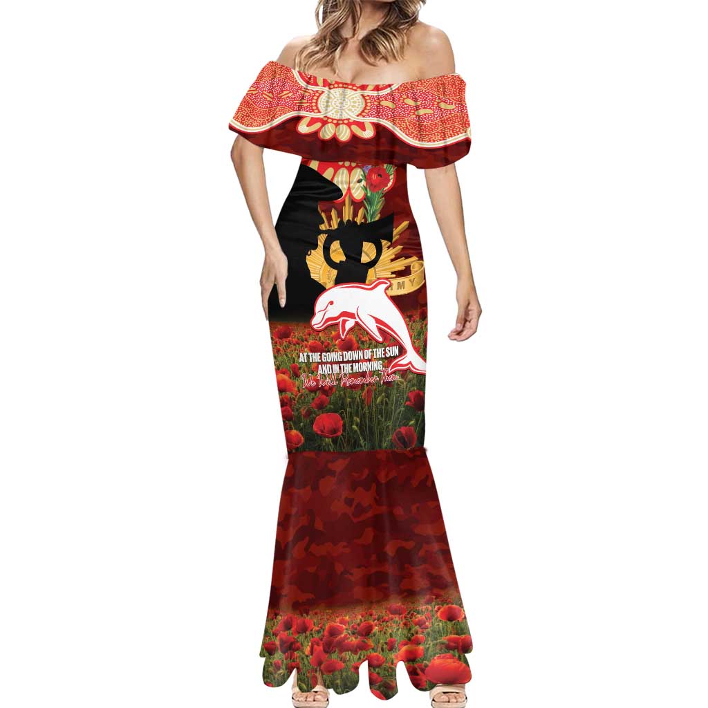Personalised Dolphins Rugby ANZAC Day Mermaid Dress Last Post Poppy We Will Remember Them