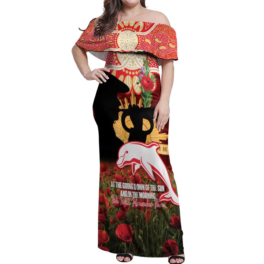 Personalised Dolphins Rugby ANZAC Day Off Shoulder Maxi Dress Last Post Poppy We Will Remember Them