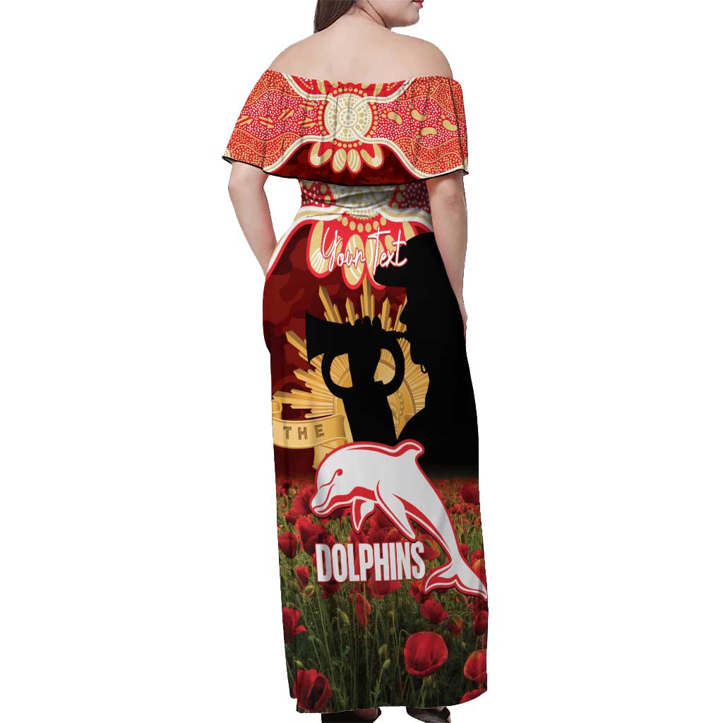 Personalised Dolphins Rugby ANZAC Day Off Shoulder Maxi Dress Last Post Poppy We Will Remember Them