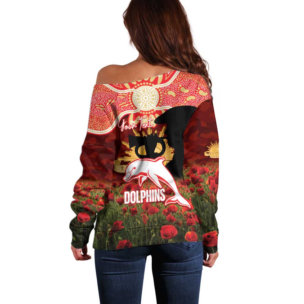 Personalised Dolphins Rugby ANZAC Day Off Shoulder Sweater Last Post Poppy We Will Remember Them