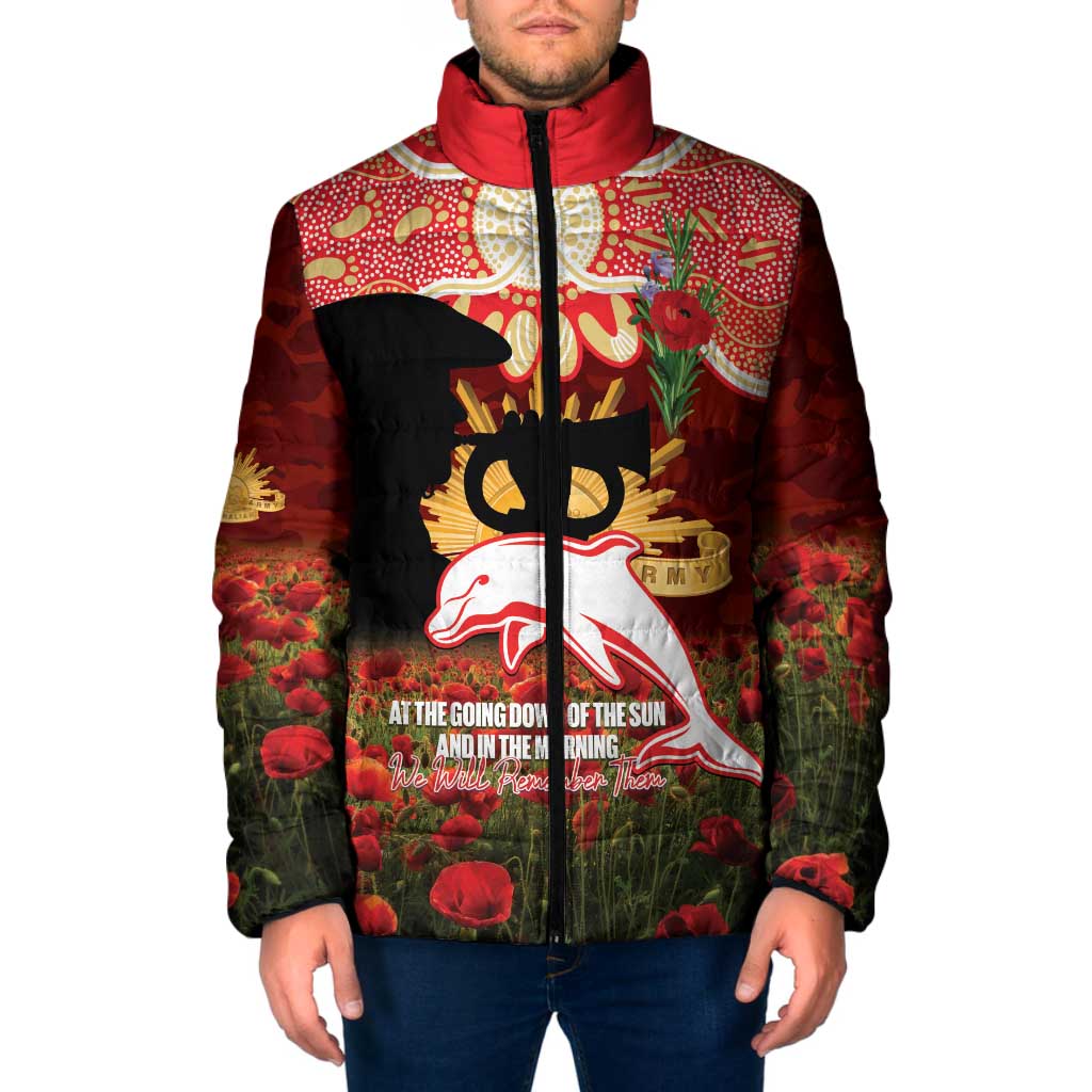 Personalised Dolphins Rugby ANZAC Day Padded Jacket Last Post Poppy We Will Remember Them