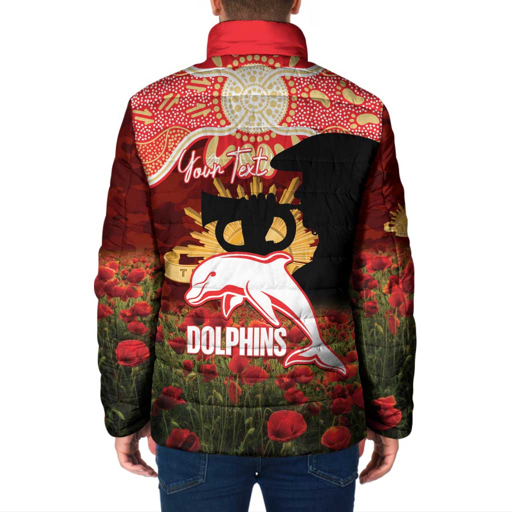 Personalised Dolphins Rugby ANZAC Day Padded Jacket Last Post Poppy We Will Remember Them