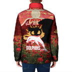 Personalised Dolphins Rugby ANZAC Day Padded Jacket Last Post Poppy We Will Remember Them