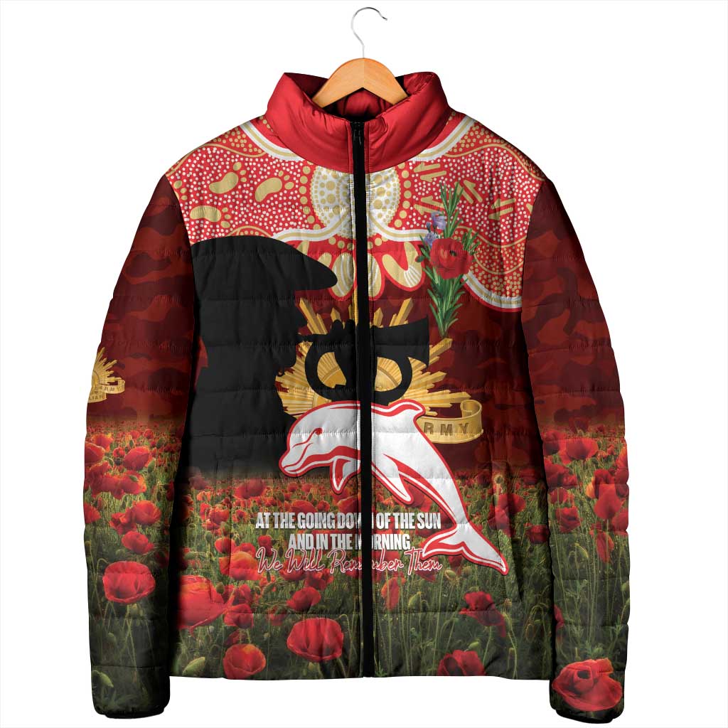 Personalised Dolphins Rugby ANZAC Day Padded Jacket Last Post Poppy We Will Remember Them