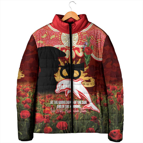 Personalised Dolphins Rugby ANZAC Day Padded Jacket Last Post Poppy We Will Remember Them