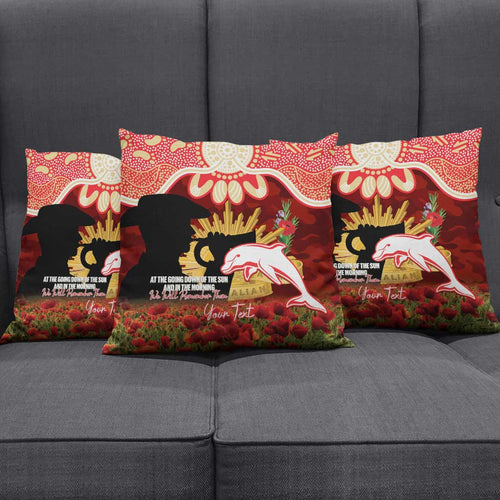 Personalised Dolphins Rugby ANZAC Day Pillow Cover Last Post Poppy We Will Remember Them