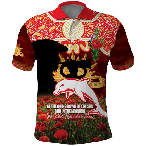 Personalised Dolphins Rugby ANZAC Day Polo Shirt Last Post Poppy We Will Remember Them
