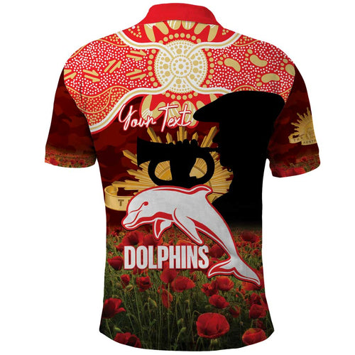 Personalised Dolphins Rugby ANZAC Day Polo Shirt Last Post Poppy We Will Remember Them