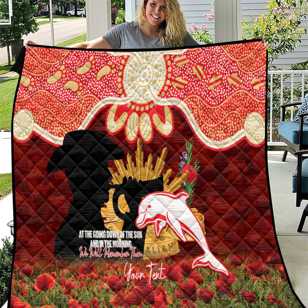 Personalised Dolphins Rugby ANZAC Day Quilt Last Post Poppy We Will Remember Them