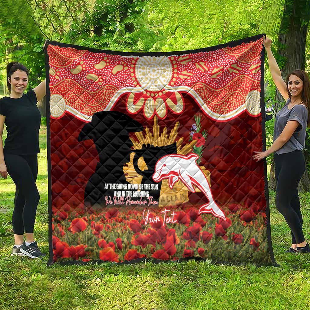 Personalised Dolphins Rugby ANZAC Day Quilt Last Post Poppy We Will Remember Them